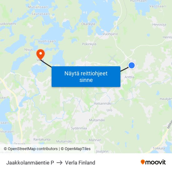 Jaakkolanmäentie P to Verla Finland map