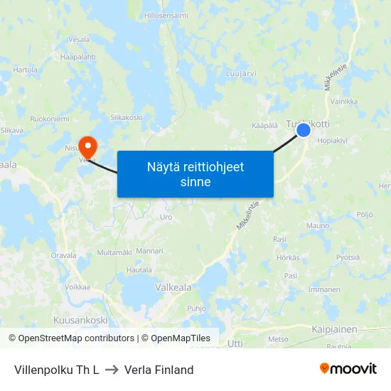 Villenpolku Th L to Verla Finland map
