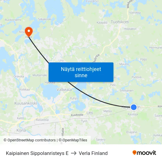 Kaipiainen Sippolanristeys E to Verla Finland map