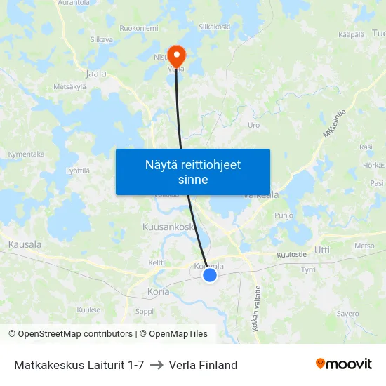 Matkakeskus Laiturit 1-7 to Verla Finland map