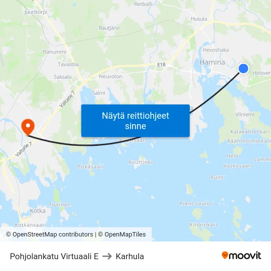 Pohjolankatu Virtuaali E to Karhula map