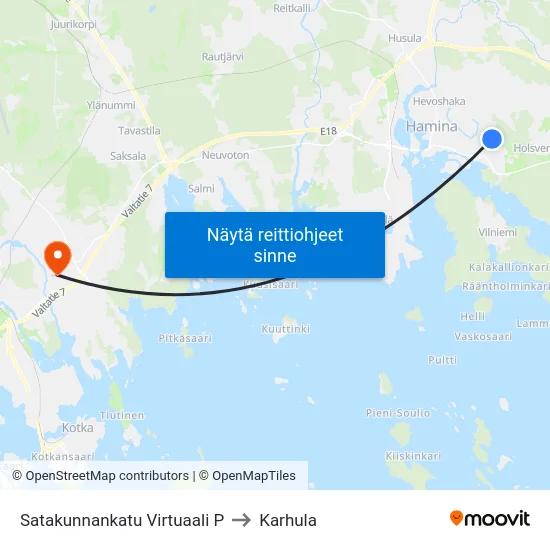 Satakunnankatu Virtuaali P to Karhula map