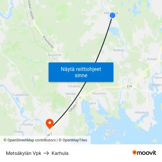 Metsäkylän Vpk to Karhula map