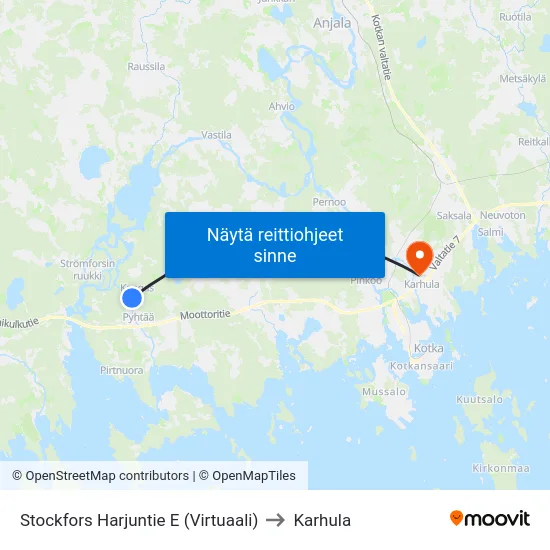 Stockfors Harjuntie E (Virtuaali) to Karhula map