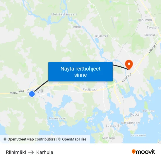 Riihimäki to Karhula map