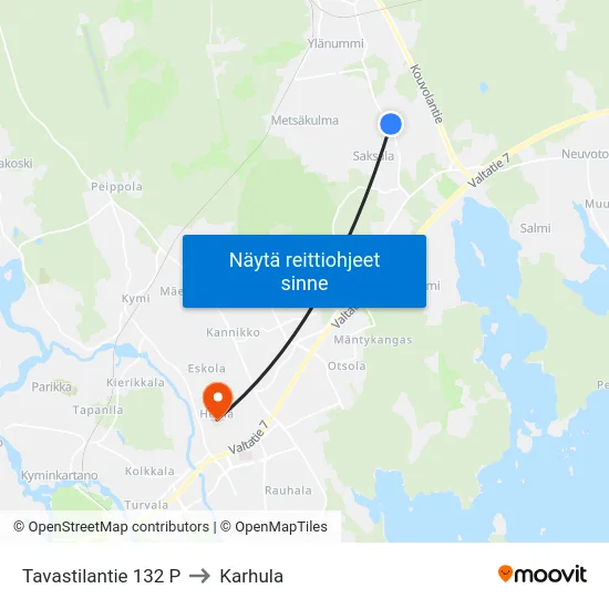 Tavastilantie 132 P to Karhula map