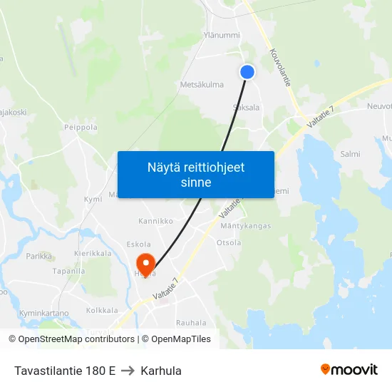 Tavastilantie 180 E to Karhula map