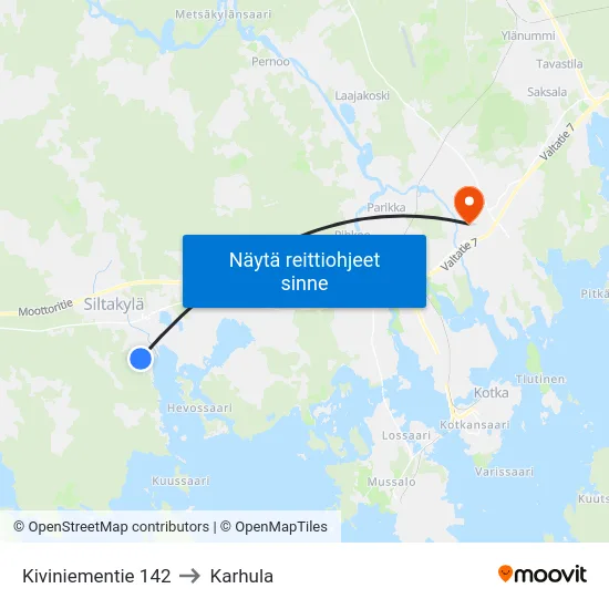 Kiviniementie 142 to Karhula map