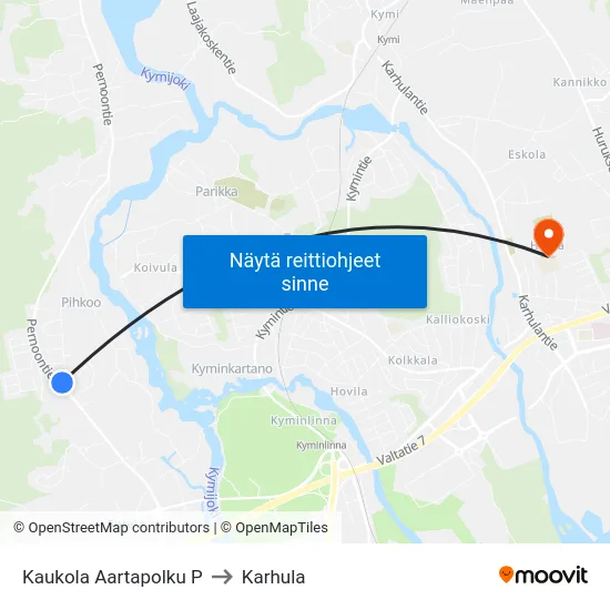 Kaukola Aartapolku P to Karhula map