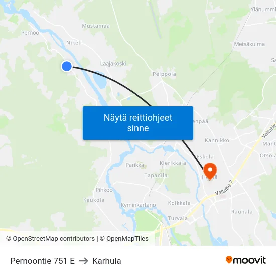 Pernoontie 751 E to Karhula map