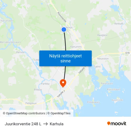 Juurikorventie 248 L to Karhula map