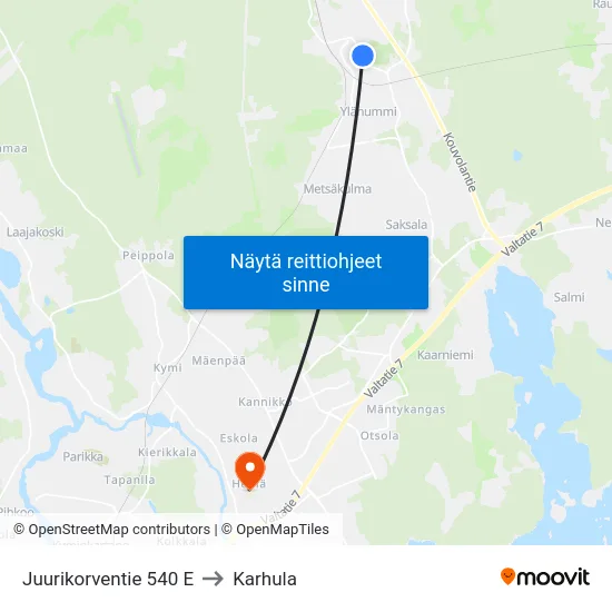 Juurikorventie 540 E to Karhula map