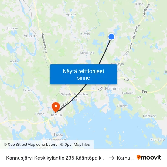 Kannusjärvi Keskikyläntie 235 Kääntöpaikka to Karhula map