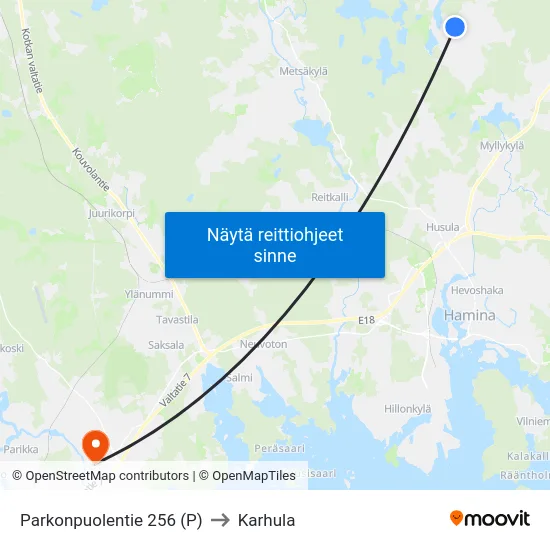 Parkonpuolentie 256 (P) to Karhula map
