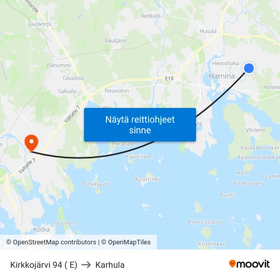 Kirkkojärvi 94 ( E) to Karhula map