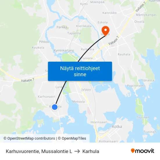 Karhuvuorentie, Mussalontie  L to Karhula map