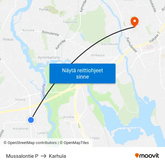 Mussalontie P to Karhula map