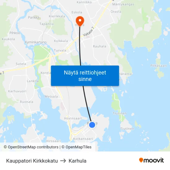Kauppatori Kirkkokatu to Karhula map