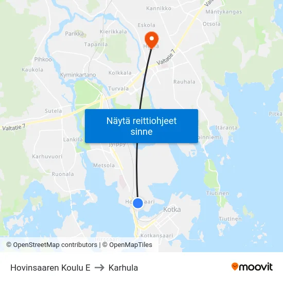 Hovinsaaren Koulu E to Karhula map