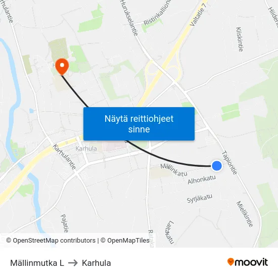 Mällinmutka L to Karhula map