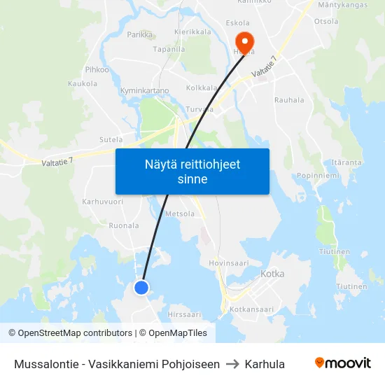 Mussalontie - Vasikkaniemi Pohjoiseen to Karhula map