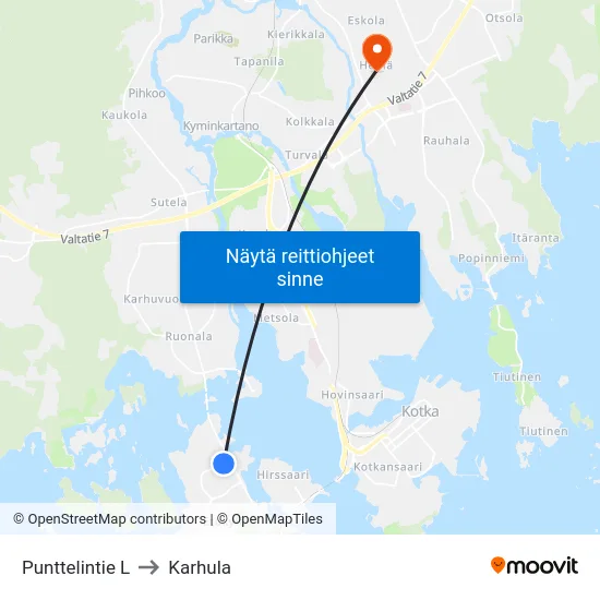 Punttelintie L to Karhula map