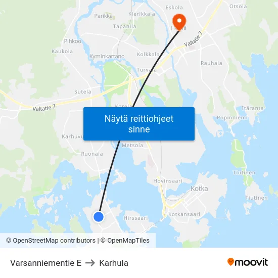 Varsanniementie E to Karhula map