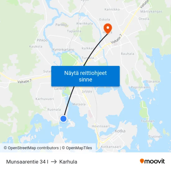 Munsaarentie 34 I to Karhula map