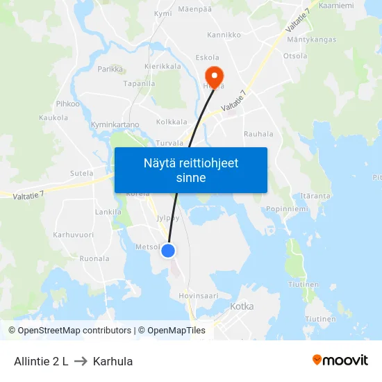 Allintie 2 L to Karhula map