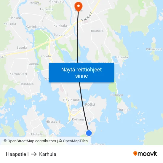 Haapatie I to Karhula map