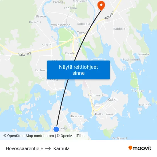 Hevossaarentie E to Karhula map