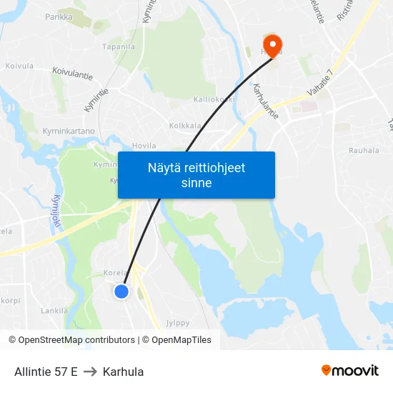 Allintie 57 E to Karhula map