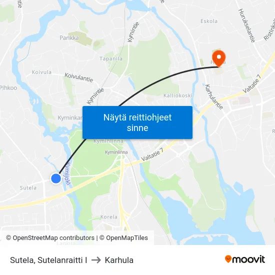 Sutela, Sutelanraitti I to Karhula map
