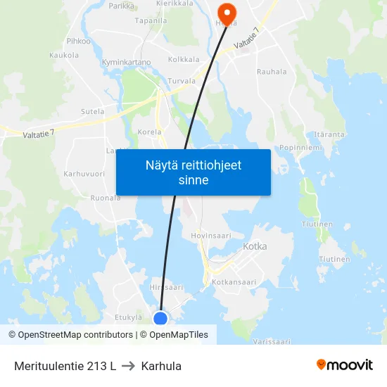 Merituulentie 213 L to Karhula map
