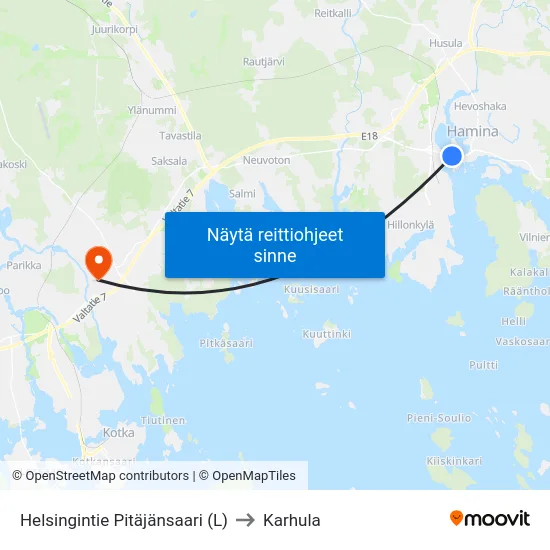 Helsingintie  Pitäjänsaari (L) to Karhula map