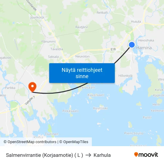 Salmenvirrantie  (Korjaamotie) ( L ) to Karhula map