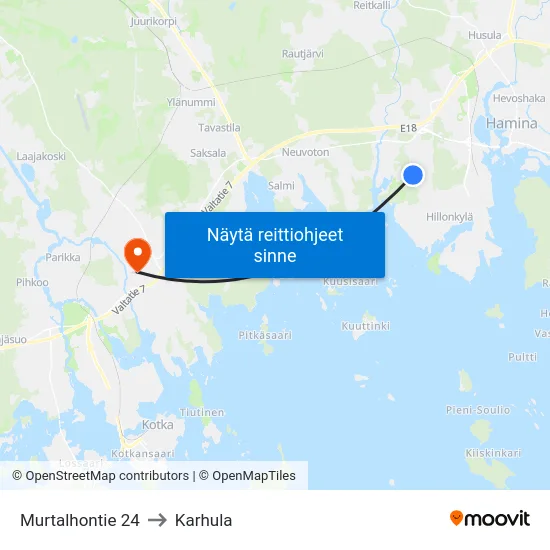 Murtalhontie 24 to Karhula map