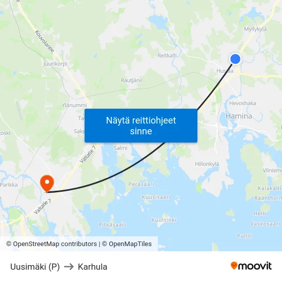 Uusimäki (P) to Karhula map
