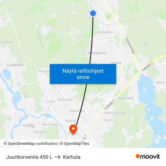 Juurikorventie 450 L to Karhula map