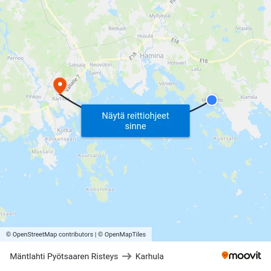 Mäntlahti Pyötsaaren Risteys to Karhula map