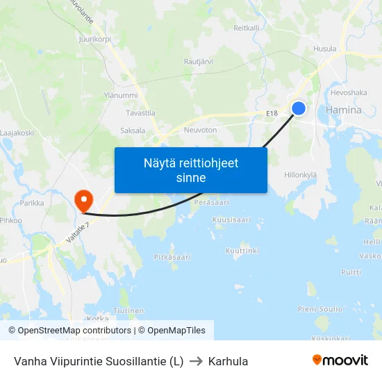 Vanha Viipurintie Suosillantie (L) to Karhula map