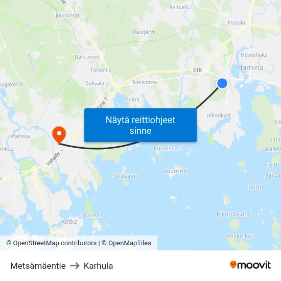 Metsämäentie to Karhula map