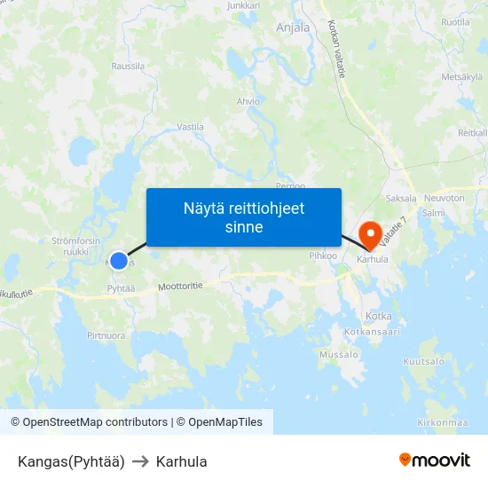 Kangas(Pyhtää) to Karhula map