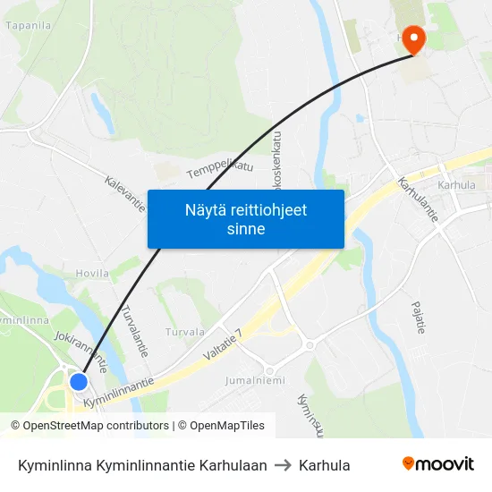 Kyminlinna Kyminlinnantie Karhulaan to Karhula map