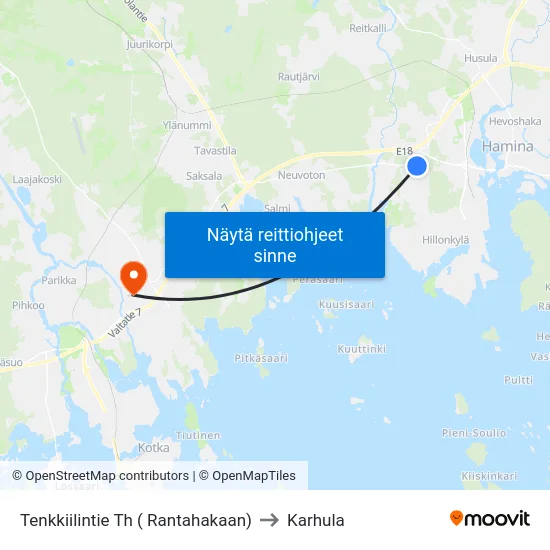 Tenkkiilintie Th ( Rantahakaan) to Karhula map