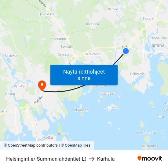 Helsingintie/ Summanlahdentie( L) to Karhula map