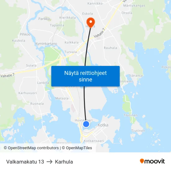 Valkamakatu 13 to Karhula map