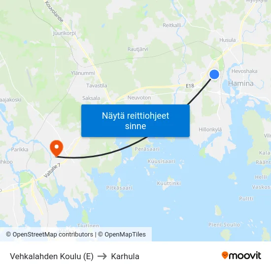 Vehkalahden Koulu (E) to Karhula map