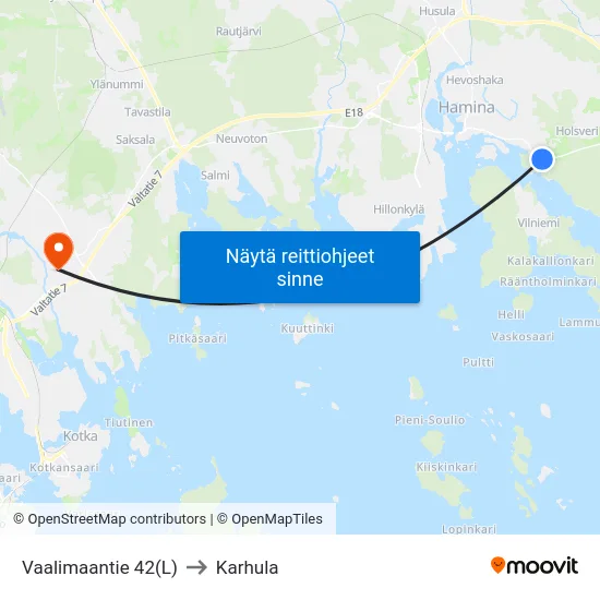 Vaalimaantie 42(L) to Karhula map