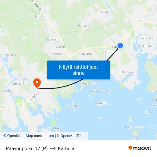 Paavonpolku 17  (P) to Karhula map